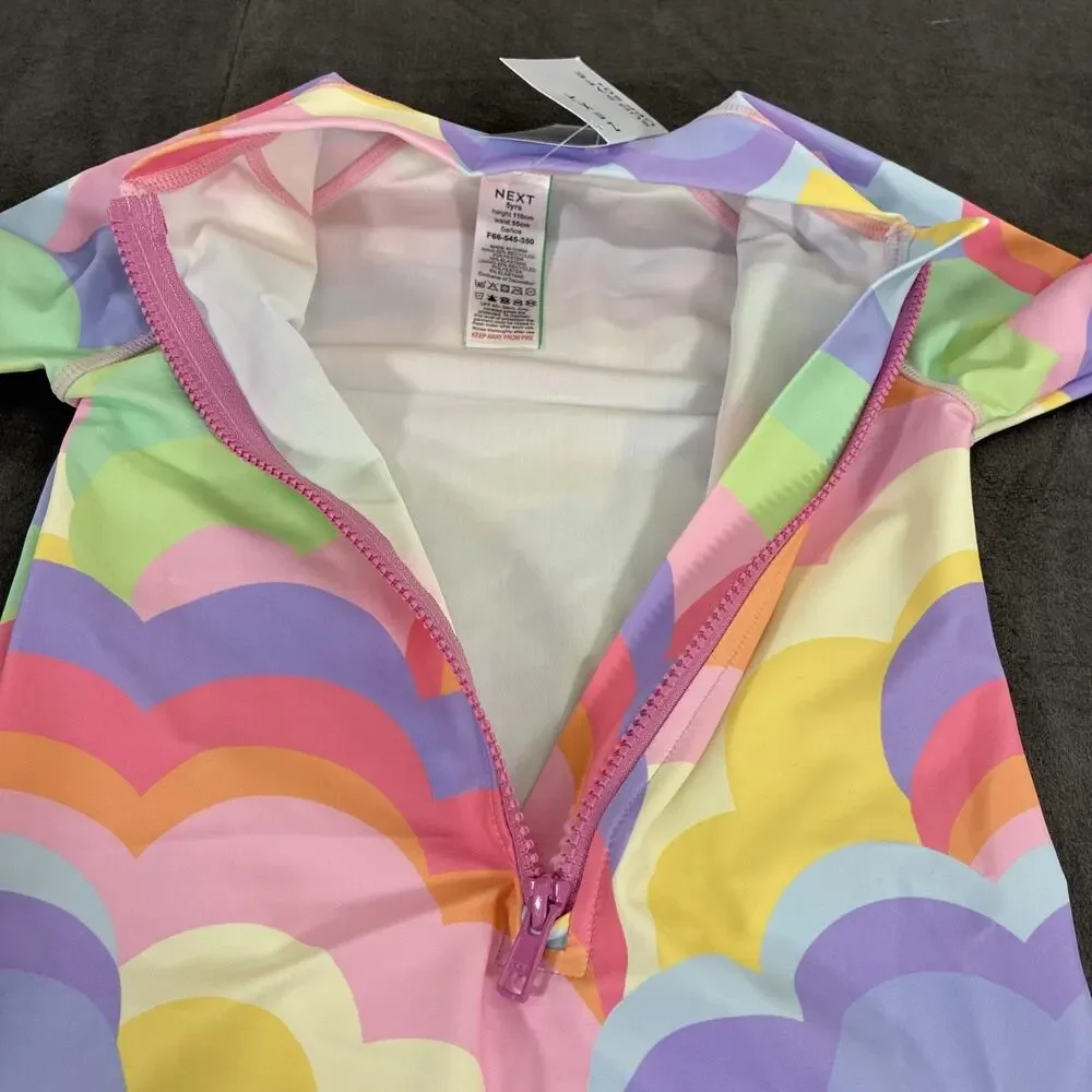 2) NEXT 5 Years UK Rainbow Print One Piece Sun Safe Swimsuits NWT Bnfts Charity